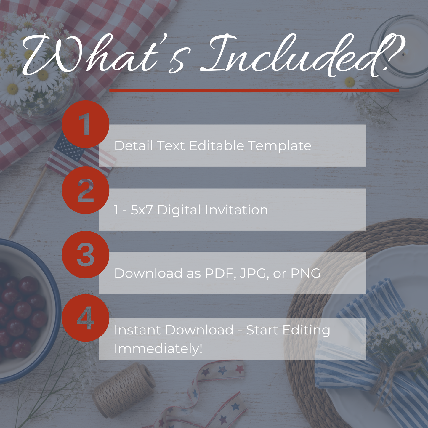 Red, White & Backyard Blue 4th of July BBQ | Editable Invitation