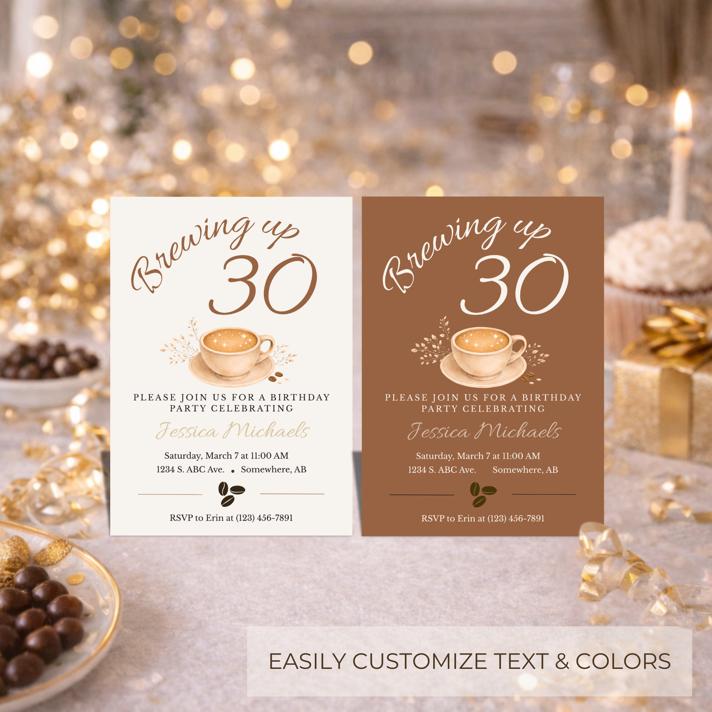 Coffee Themed 30th Birthday Party | Editable Canva Download