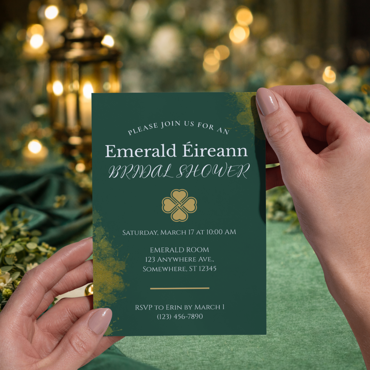 Emerald Éireann Bridal Shower Invitation | Editable Canva Template