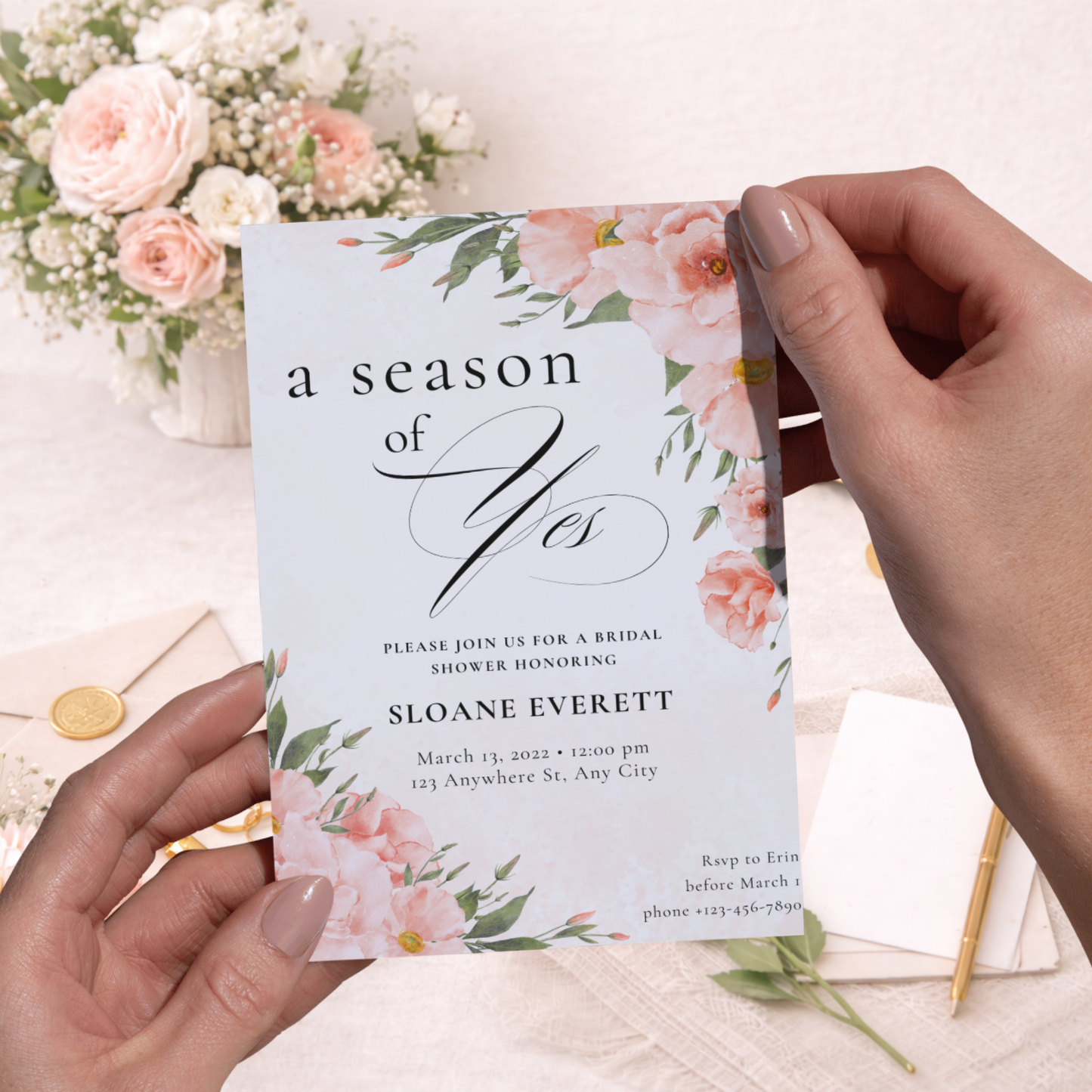 A Season of Yes Bridal Shower Digital Invitation | Editable Canva Template