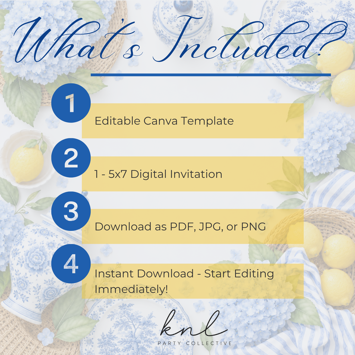 Coastal Blue Dinner Invitation | Amalfi Inspired Blue and White Dinner Party Invite