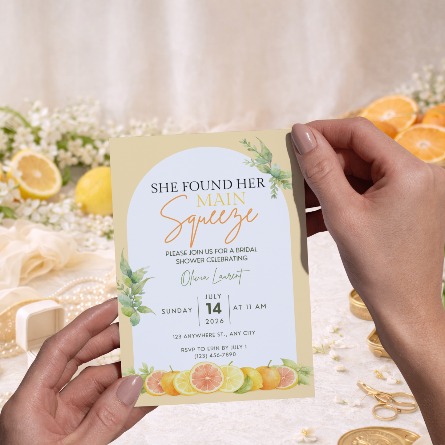 She Found Her Main Squeeze Bridal Shower Invitation | Editable Citrus Bridal Shower Invite | Digital Download