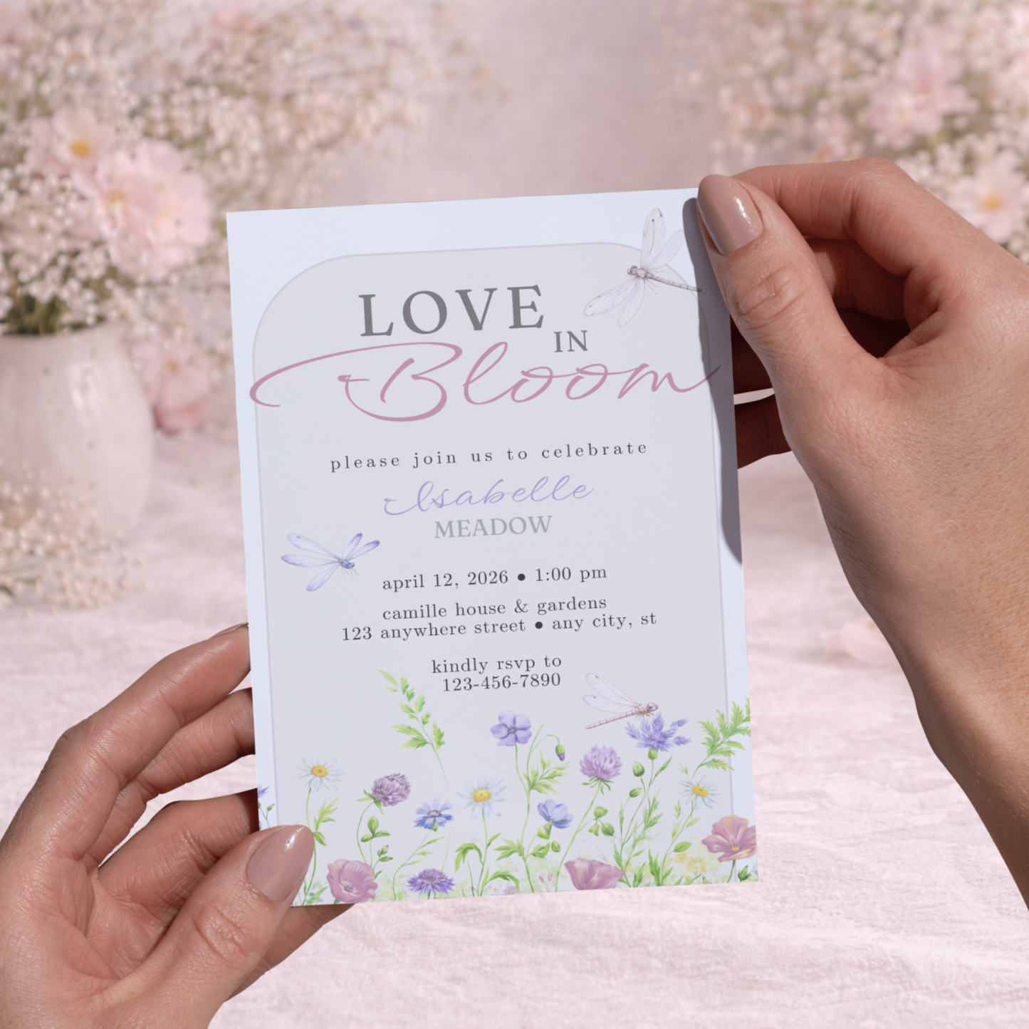 Love in Bloom Bridal Shower Invitation | Editable Wildflower Canva Template