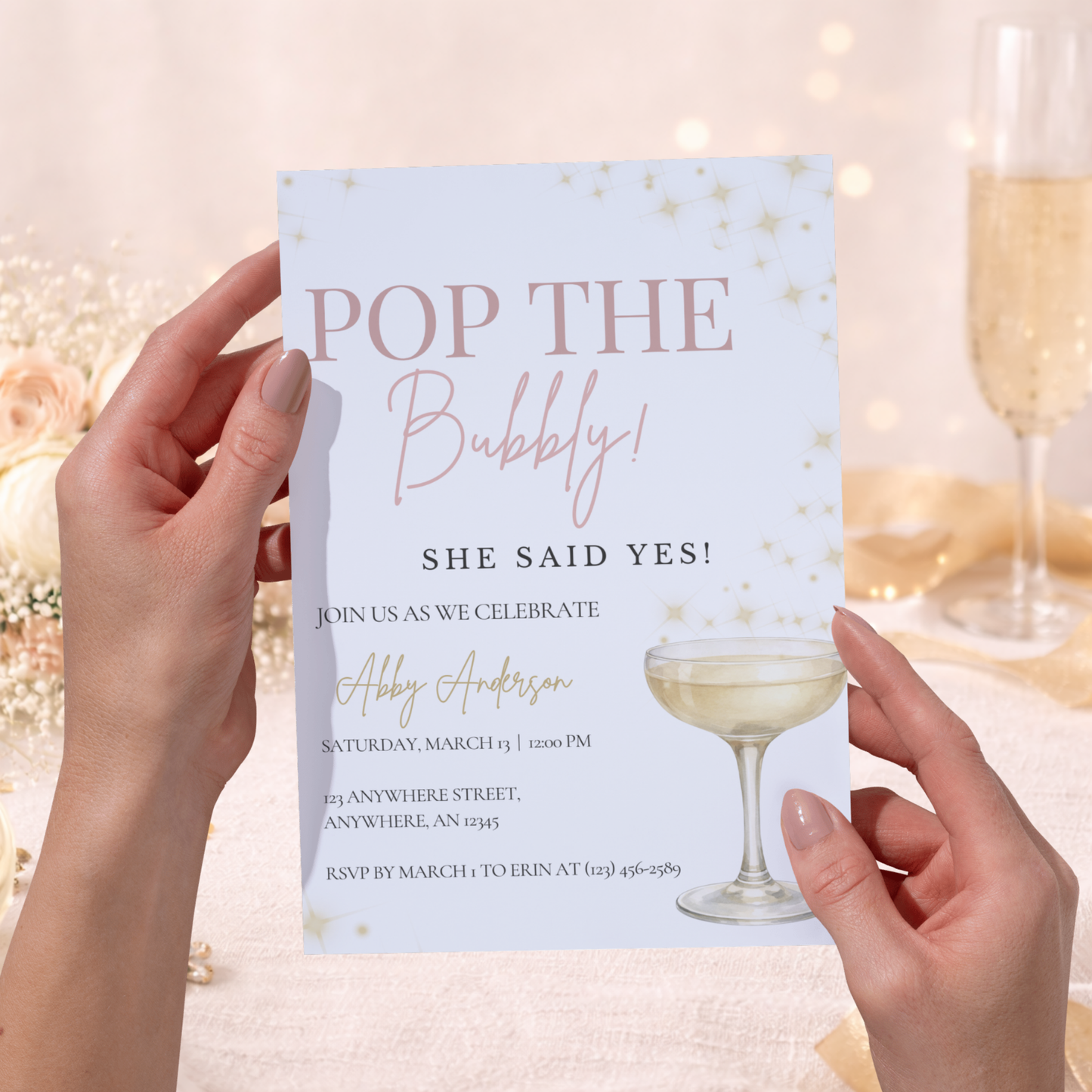 She Said Yes Invitation | Pop the Bubbly Champagne Bridal Shower Party Invitation