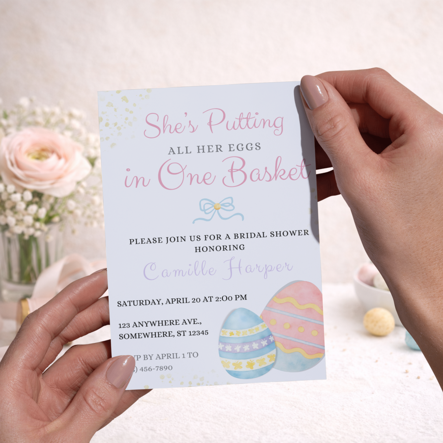 She’s Putting All Her Eggs in One Basket | Bridal Shower Invitation | Editable Canva Template