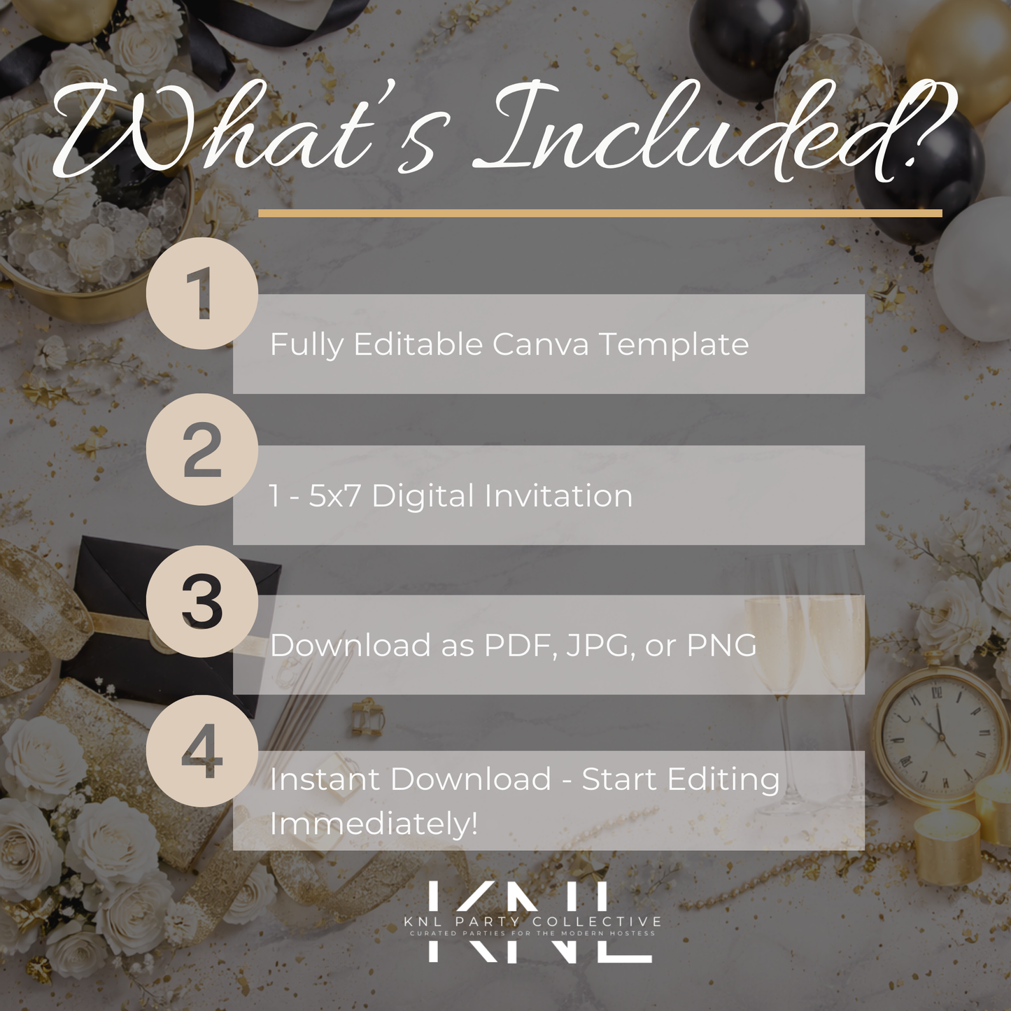 New Year, New Mrs. Bridal Shower Invitation | Editable Canva Template | Black White Gold
