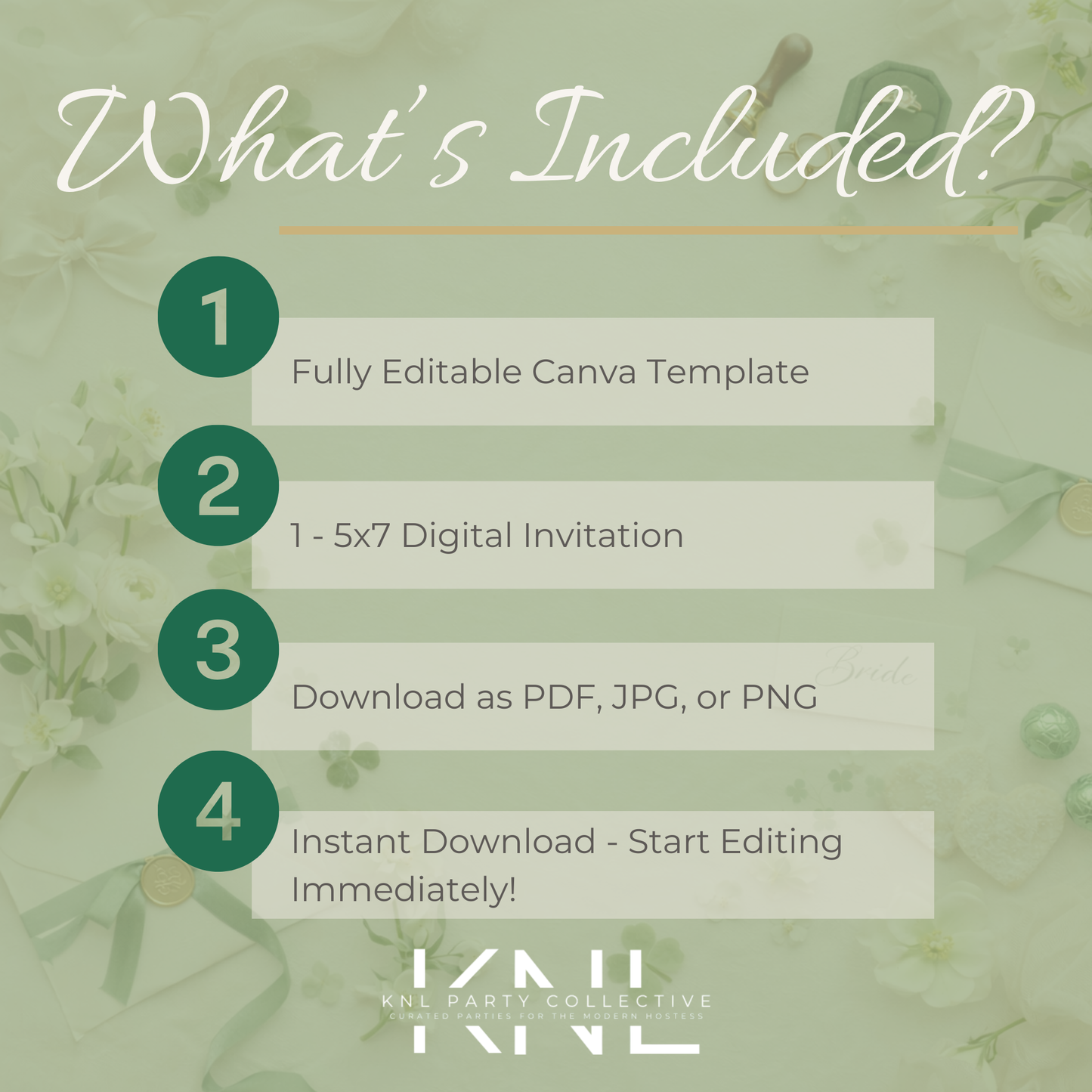 Elegant St. Patrick’s Day Bridal Shower Invite | Editable Canva Template