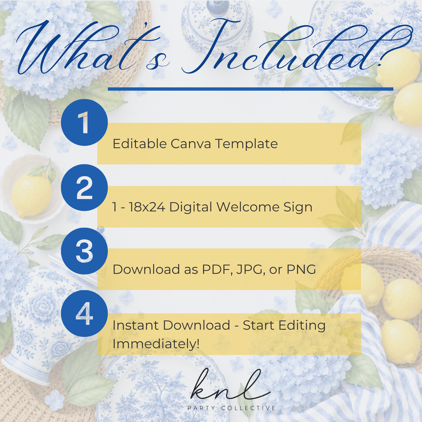 Coastal Blue Party Welcome Sign | Amalfi Inspired Blue and White Welcome Sign