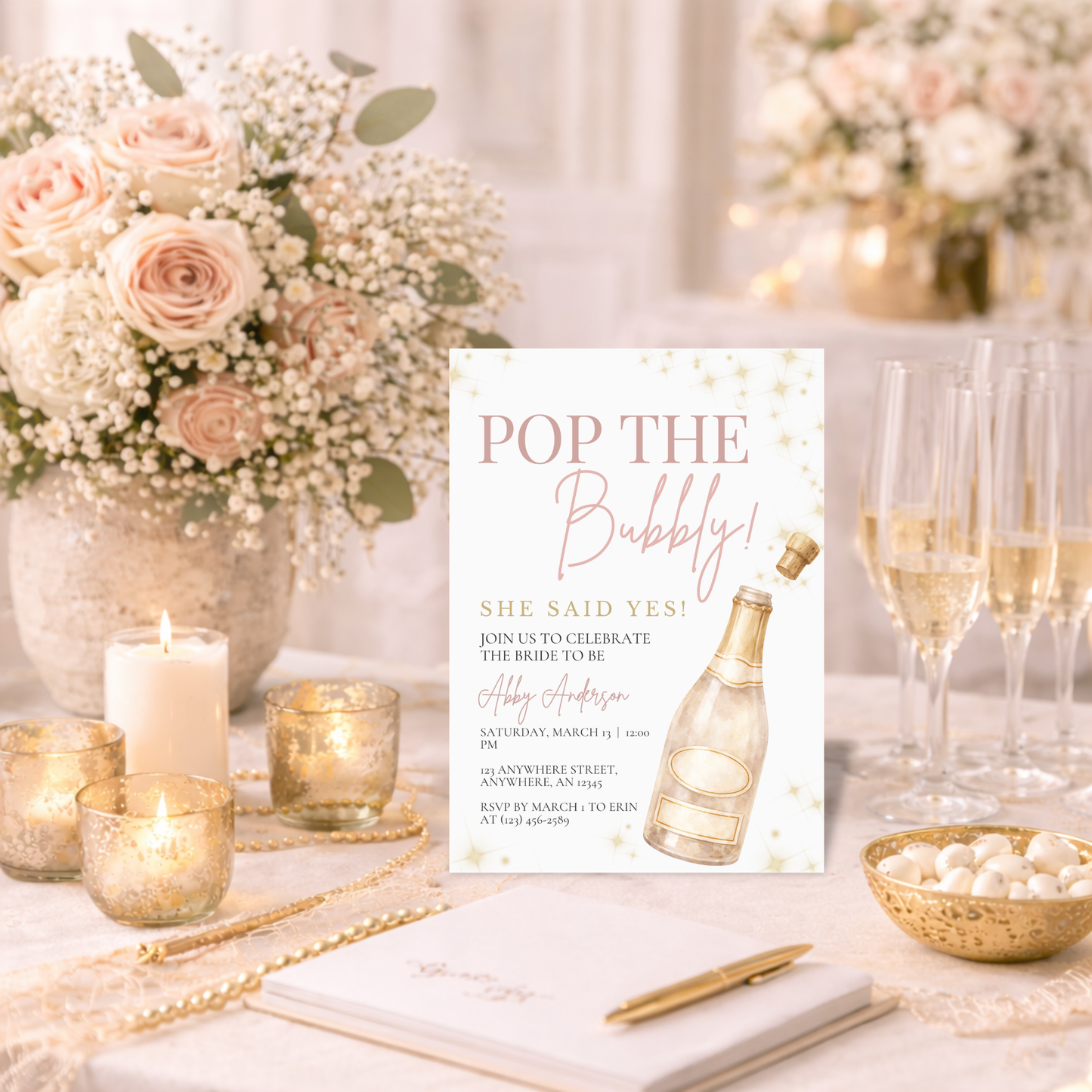 Pop the Bubbly Invitation | Pop the Bubbly Champagne Bridal Shower Party Invitation
