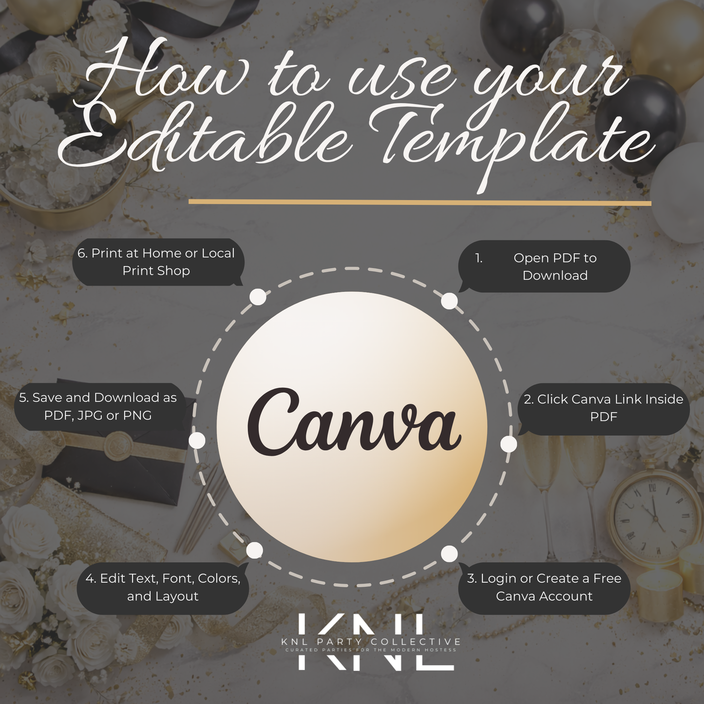 New Year, New Mrs. Bridal Shower Invitation | Editable Canva Template | Black White Gold